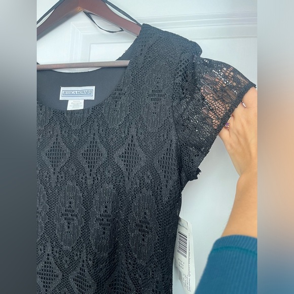 Jessica Howard VTG Dress Size 10 Black Lace Metallic Scalloped Fringe Hem NWT - Picture 6 of 9